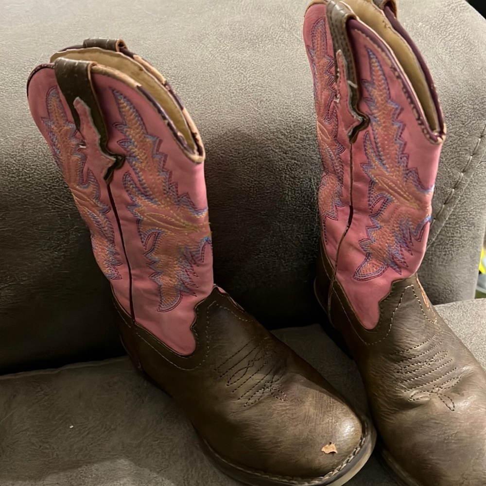 Roper Little Kids Cowboy Boots Square Toe Brown Pink